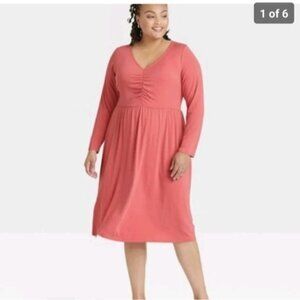 AVA & Viv Ruched Bodice Dress‎ Coral 3X